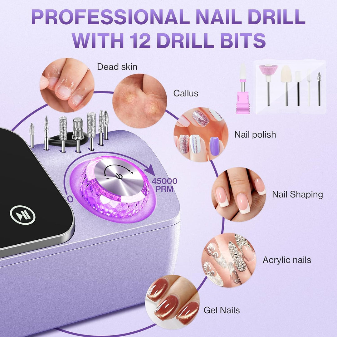 Elektrischer Nagelfeile Nagelfräser für Gelnägel, 45000 U/min Nagelfräser Professioneller mit LCD-An