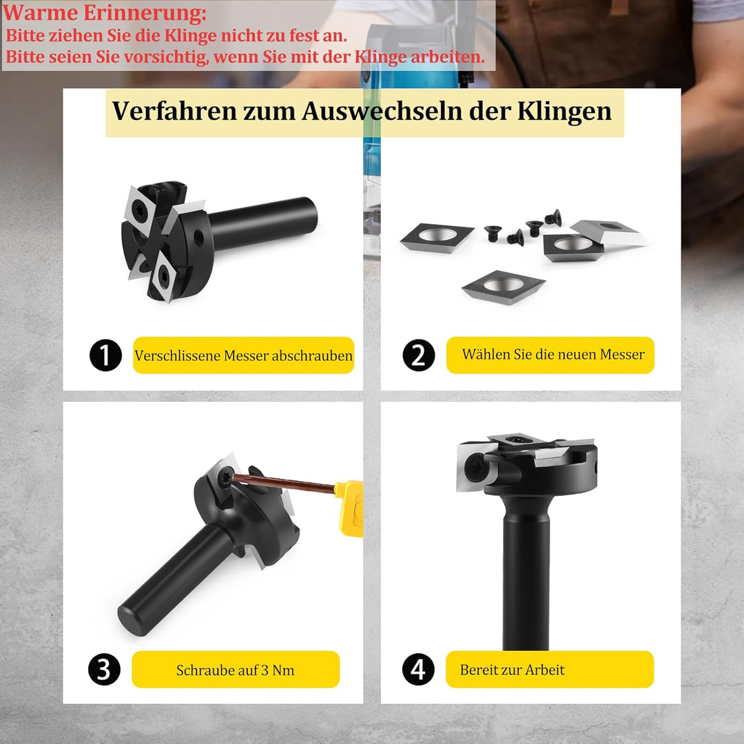Trvoxviq Planfräser 12mm Schaft 2+2 Flöten, 38.1mm Durchmesser Hobelfräser für Oberfräse mit Wendepl