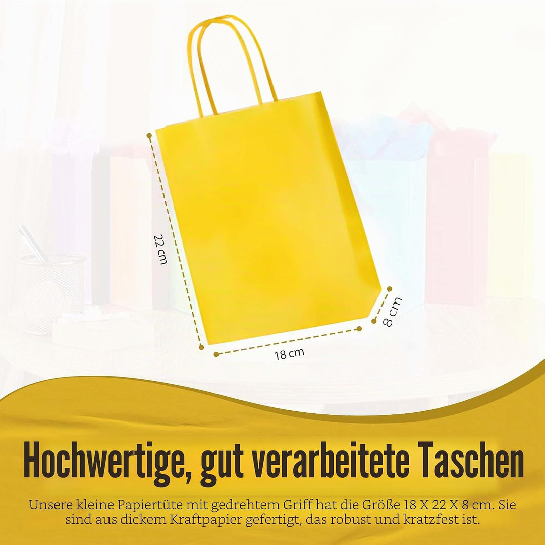 Thepaperbagstore 30 Regenbogen Kleine Papiertüten mit Henkel 18 x 22 x 8 cm | Farbige, recycelbare K