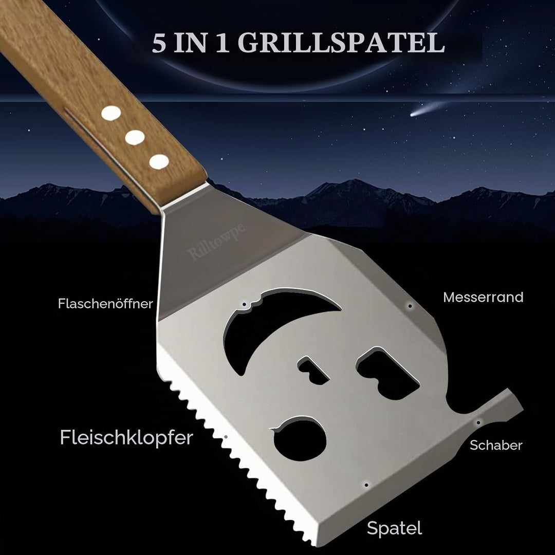 Grillzubehör,Grillspatel, HolzgriffGrillspatel, Grillspatel zum Grillen im Freien, Geschenk für Männ