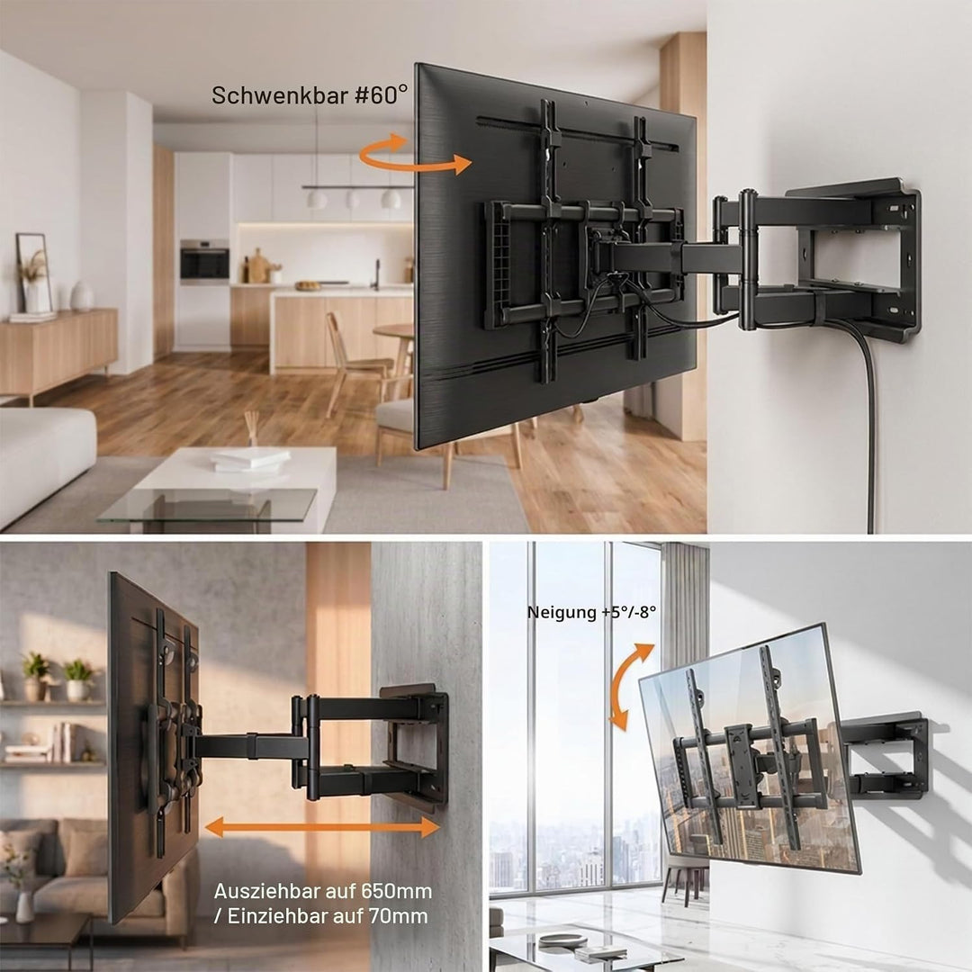 TV Wandhalterung Schwenkbar für 55-100 Zoll Fernseher, Neigbar Ausfahren Wandhalterung für Flach &amp; C