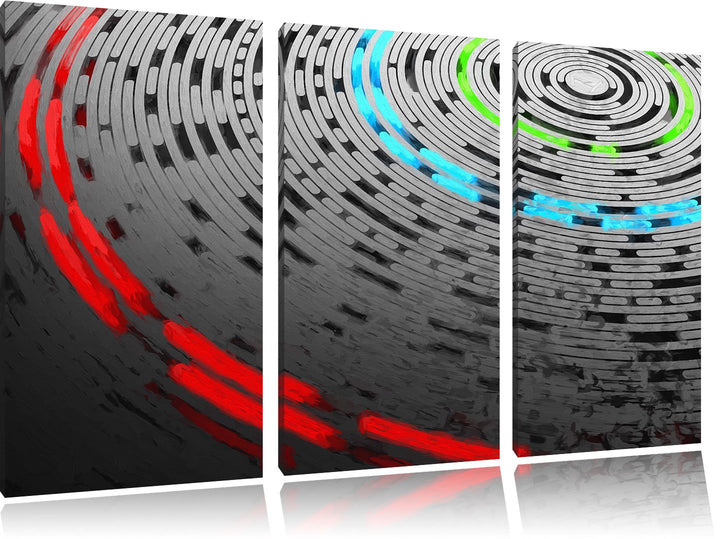 Pixxprint Abstrakte Schallplatte, Love Music Pinsel Effekt 3-Teiler Leinwandbild 120x80 Bild auf Lei