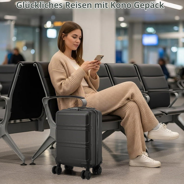KONO Koffer Trolley Reisekoffer aus ABS+PC – Leichter Hartschalenkoffer mit 4 Zwillingsrollen und TS
