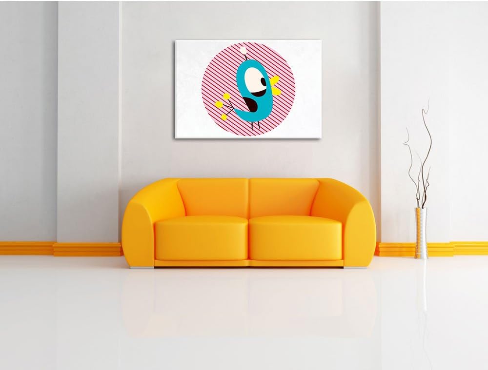 Pixxprint Lustiger Vogel mit gestreiftem Hintergrund weiss, Format: 100x70 auf Leinwand, XXL riesige