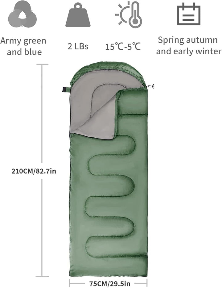 Schlafsack mit Kapuze, 3 Jahreszeiten, wasserdicht, warm, leicht, rechteckig, Umschlag, Camping, Sch