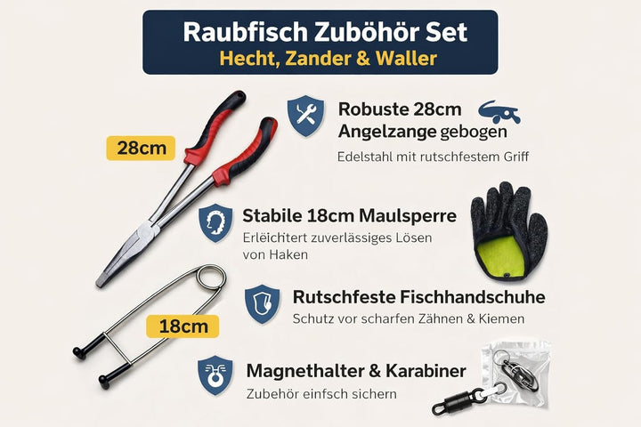 Generisch Raubfisch Angelzubehör Set mit Edelstahl Zange, Maulsperre und Fischhandschuhe für Hecht,