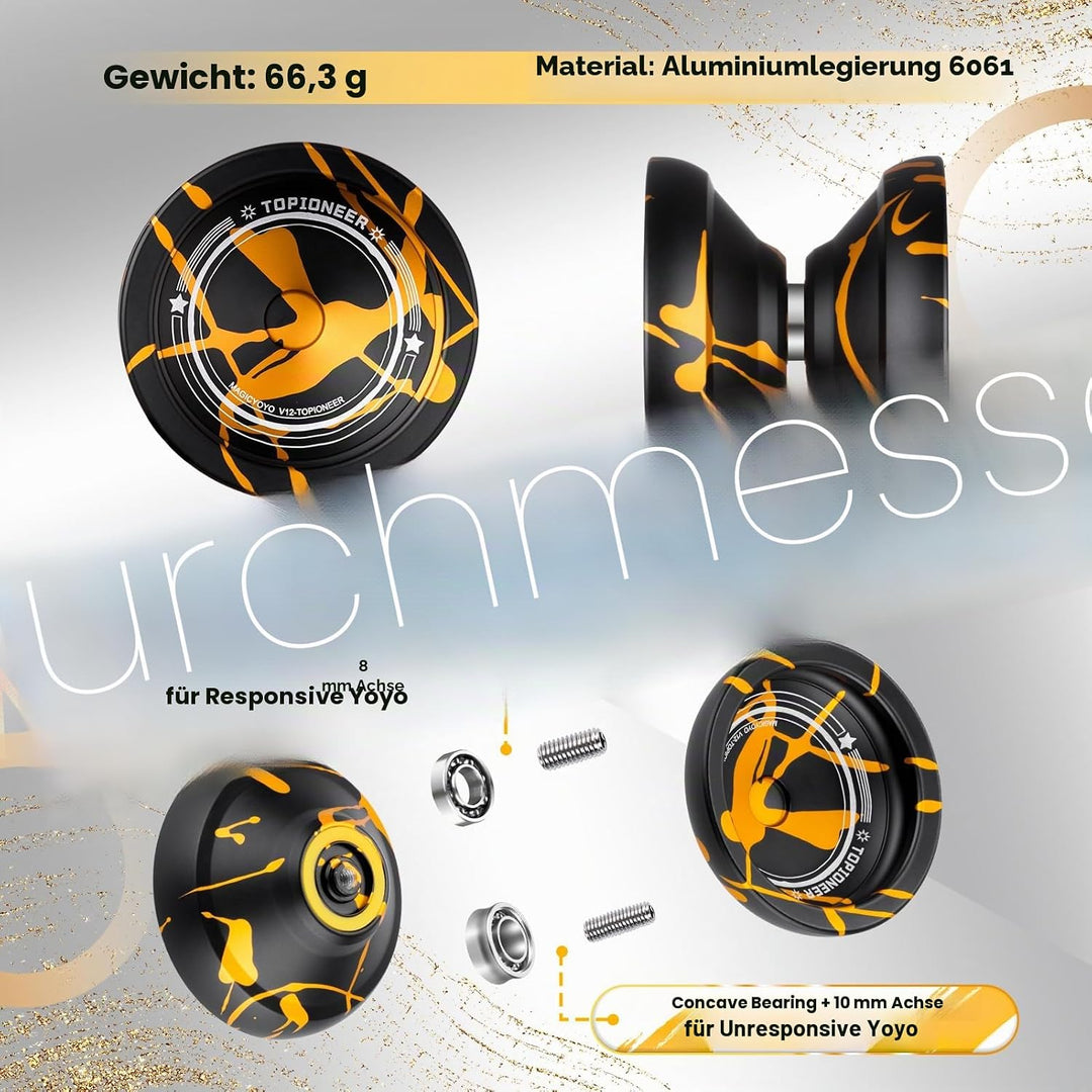 MAGICYOYO V12 Profi JoJo Finger Spin Yoyo für Anfänger &amp; Fortgeschrittene, Duales Metall-JoJo Reakti