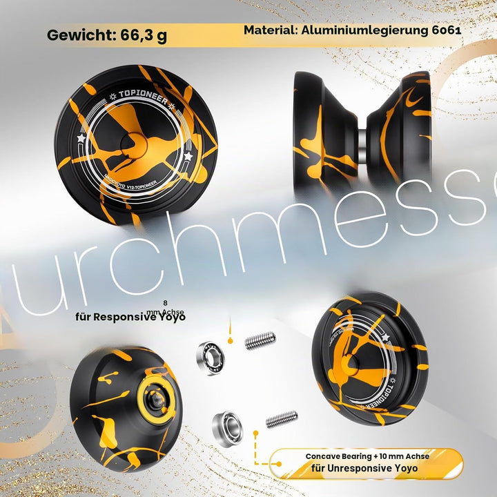 MAGICYOYO V12 Profi JoJo Finger Spin Yoyo für Anfänger &amp; Fortgeschrittene, Duales Metall-JoJo Reakti