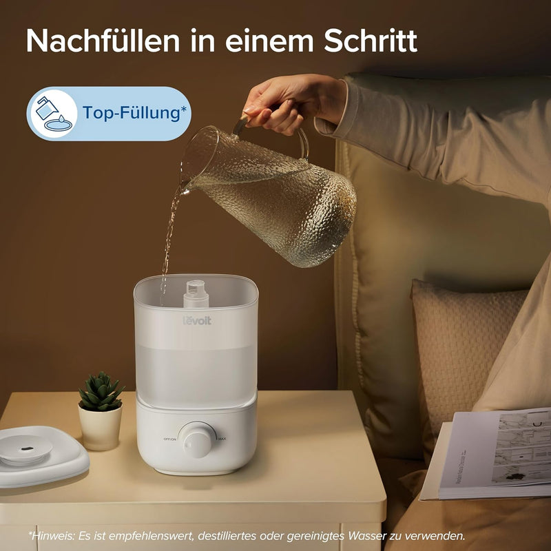 LEVOIT 2,5L Mini Luftbefeuchter bis 25H für Schlafzimmer Kinderzimmer, 26dB leise Top-Fill Humidifie