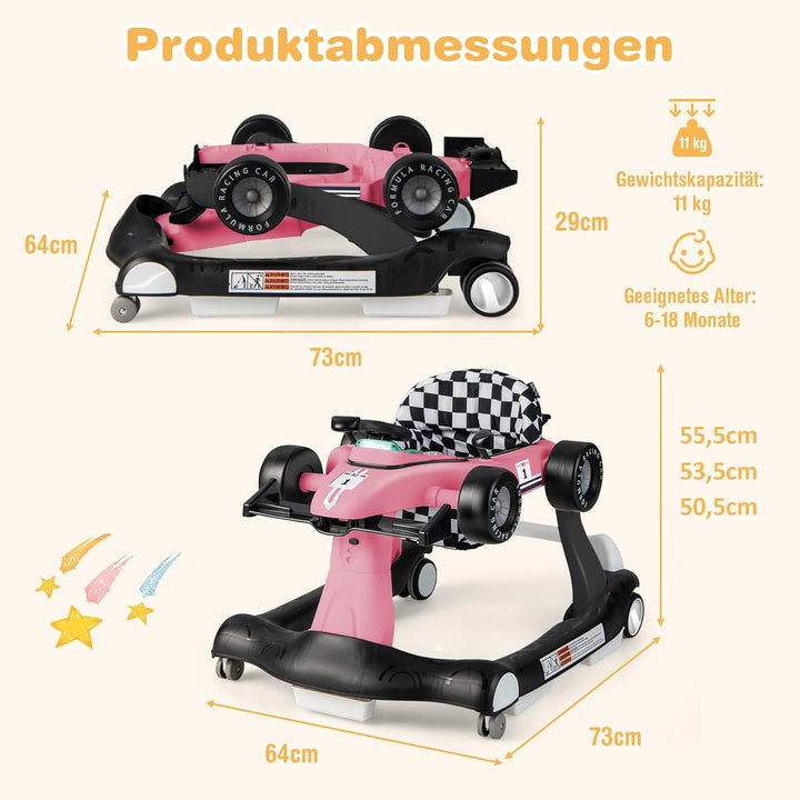 DREAMADE Lauflernhilfe, 4 in 1 Autoförmiger Lauflernwagen mit einstellbarer Geschwindigkeit, Musik &