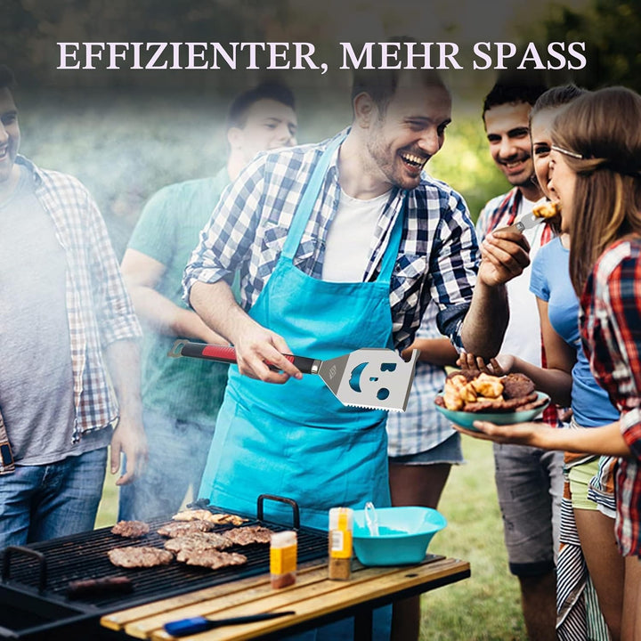 Grillspatel für den Aussengrill, 7-in-1-Grillwerkzeuge, Multifunktion Grillzubehör, Box-Paket, perfe