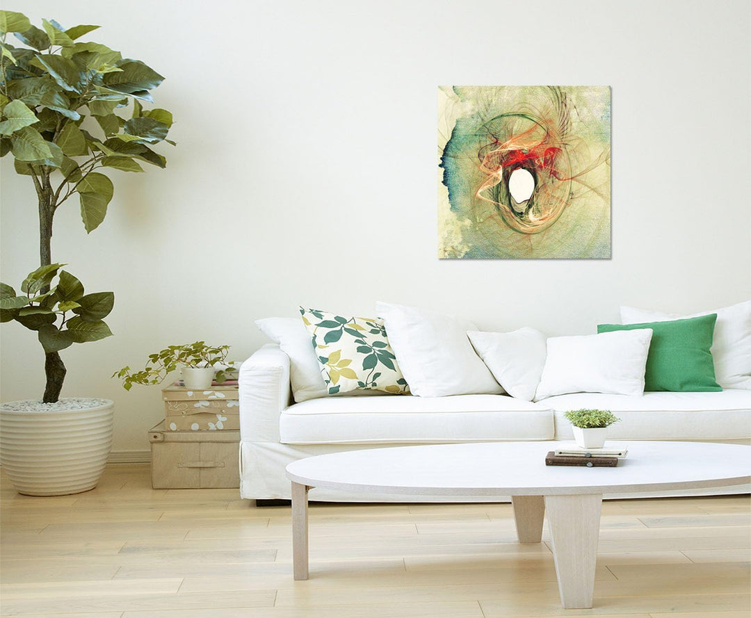 Paul Sinus Art Der Irrgang - Abstrakt367_60x60cm Bild auf Leinwand grün beige rot Abstraktes Motiv q