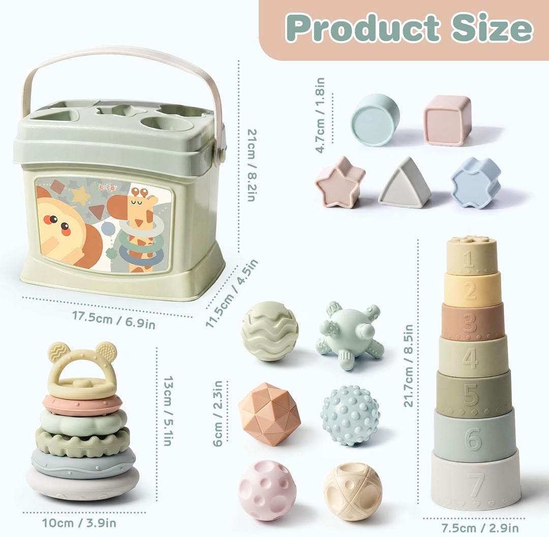 Vanplay Babyspielzeug ab 6 Monate, Montessori Spielzeug Baby 4 IN 1 Motorikspielzeug, Stapelbecher,