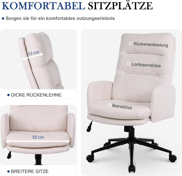 Schreibtischstuhl, Bürostuhl aus Kunstpelz, Schminktisch Stuhl, Höhenverstellbar Drehstuhl, Ergonomi