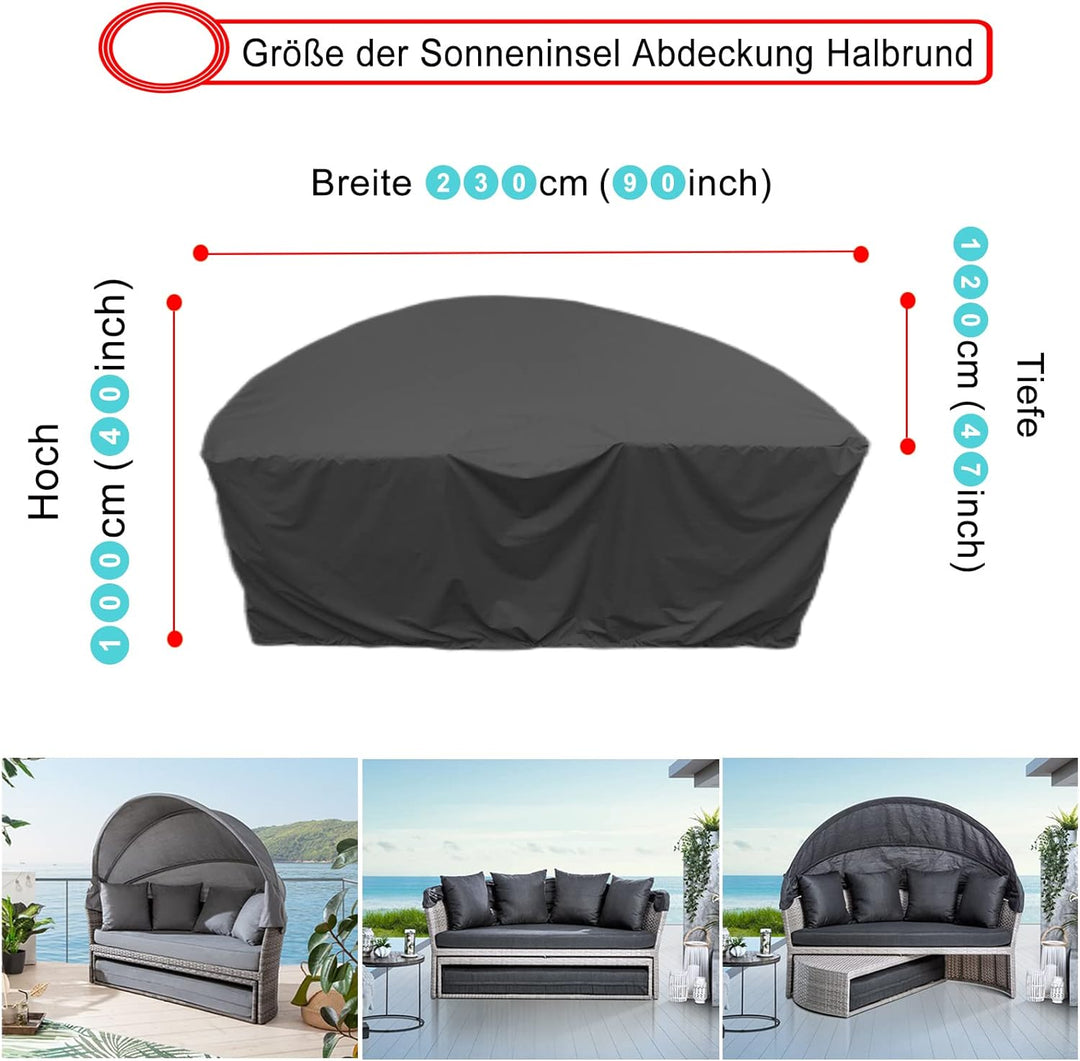 Sonneninsel Abdeckung Halbrund, 600D Schutzhülle Halb für Sonneninsel Wasserdicht, Abdeckplane Liege