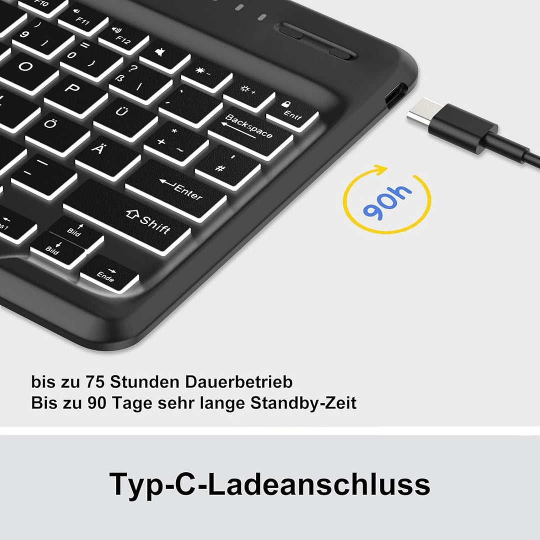 Deutsche Tastatur mit RGB-Beleuchtung für ab 12 Zoll Grossformatige Tablets, Kein Trackpad, QWERTZ,