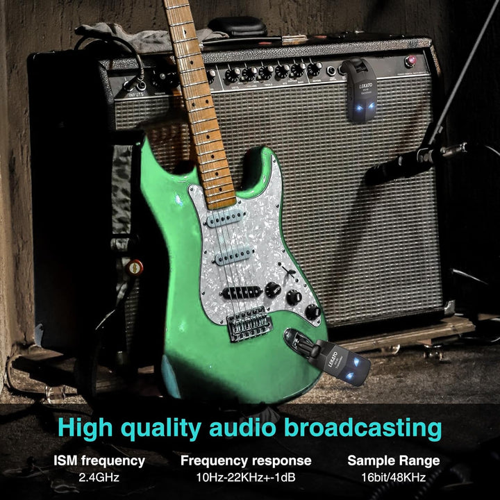 LEKATO 2,4 GHz kabelloses Gitarrensystem, kabelloser Gitarrensender und -empfänger, wiederaufladbare
