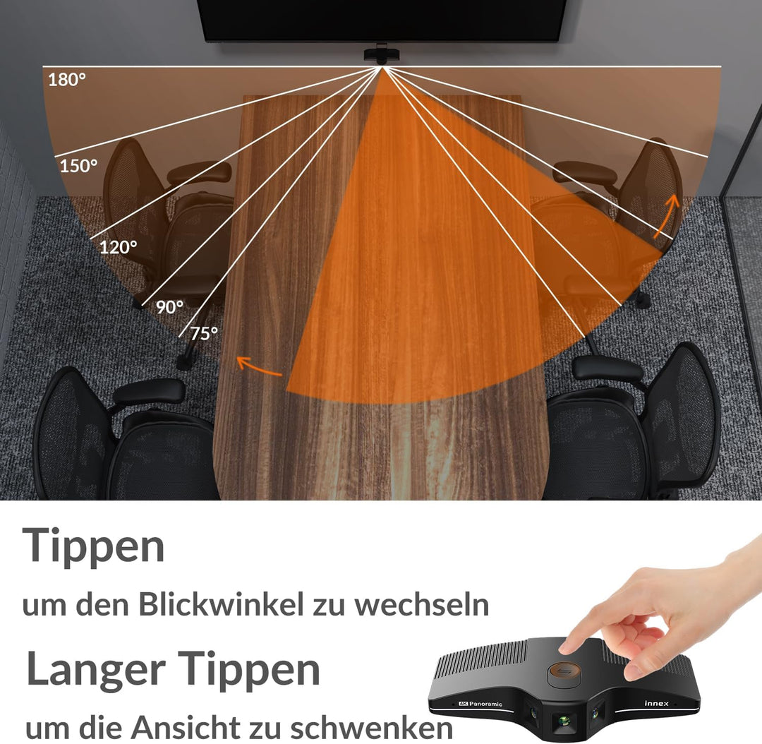 Innex C831 180° Panorama 4K Webcam mit mikrofon, KI-Gesichtsverfolgung für Windows, Mac, Plug-and-Pl
