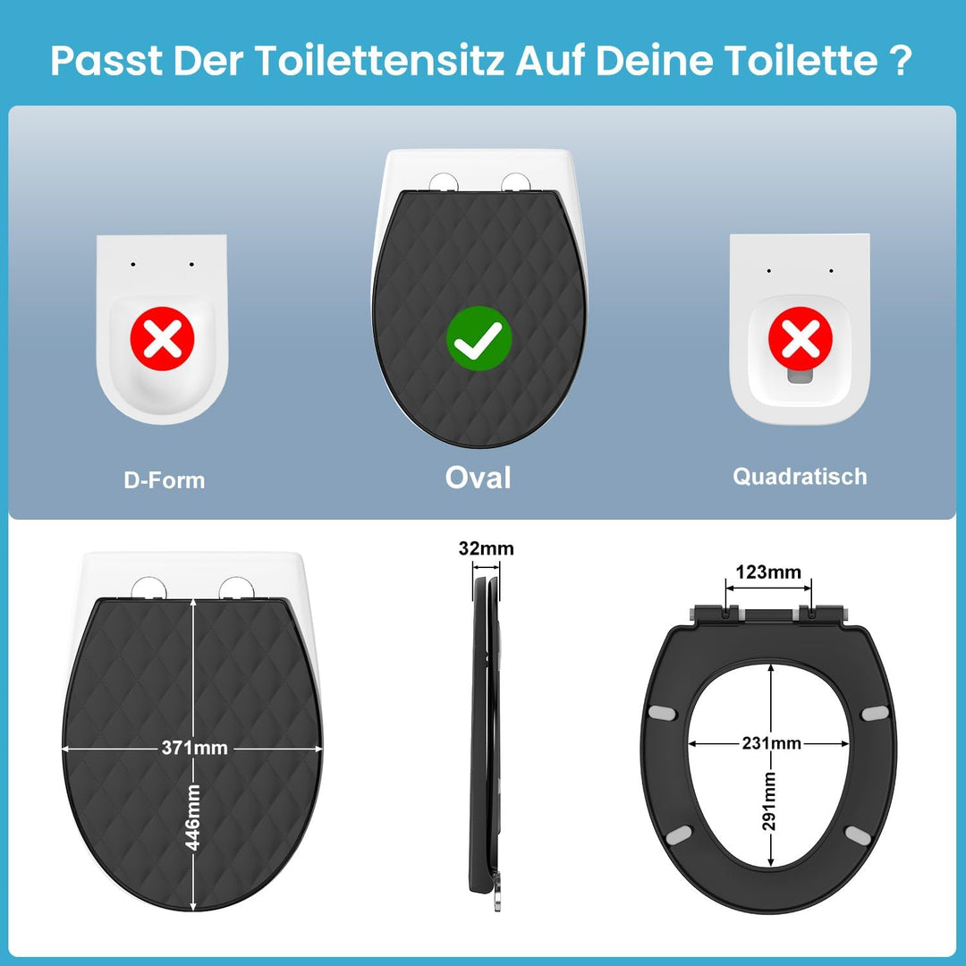 WC Sitz mit absenkautomatik Oval, Toilettendeckel Schwarz mit Quick-Release Funktion, Klobrille, Klo