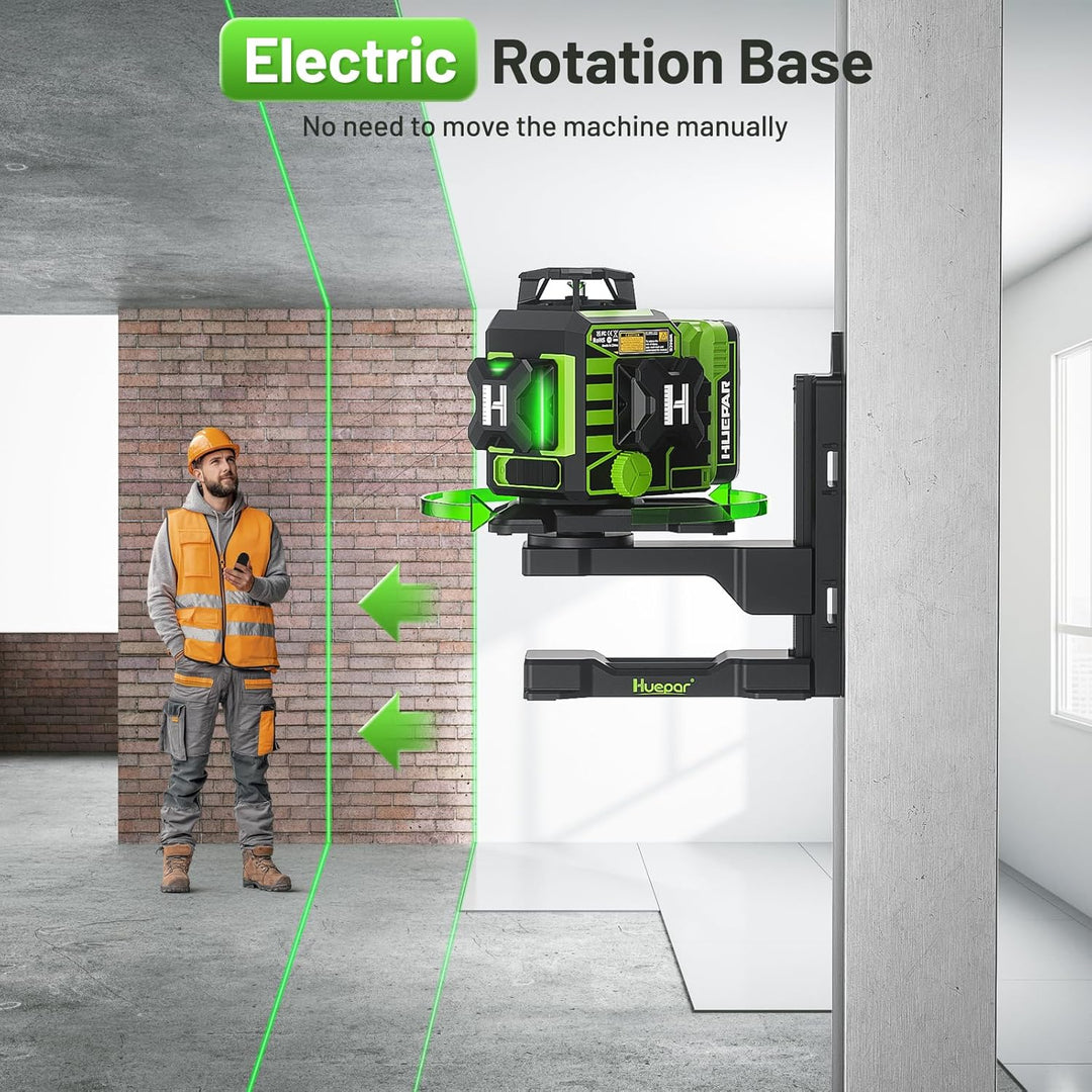 Huepar W03CG 3D-Laser-Nivelliergerät für Neubauten, 3x360° selbstnivellierend, 12 Linien, Bluetooth-