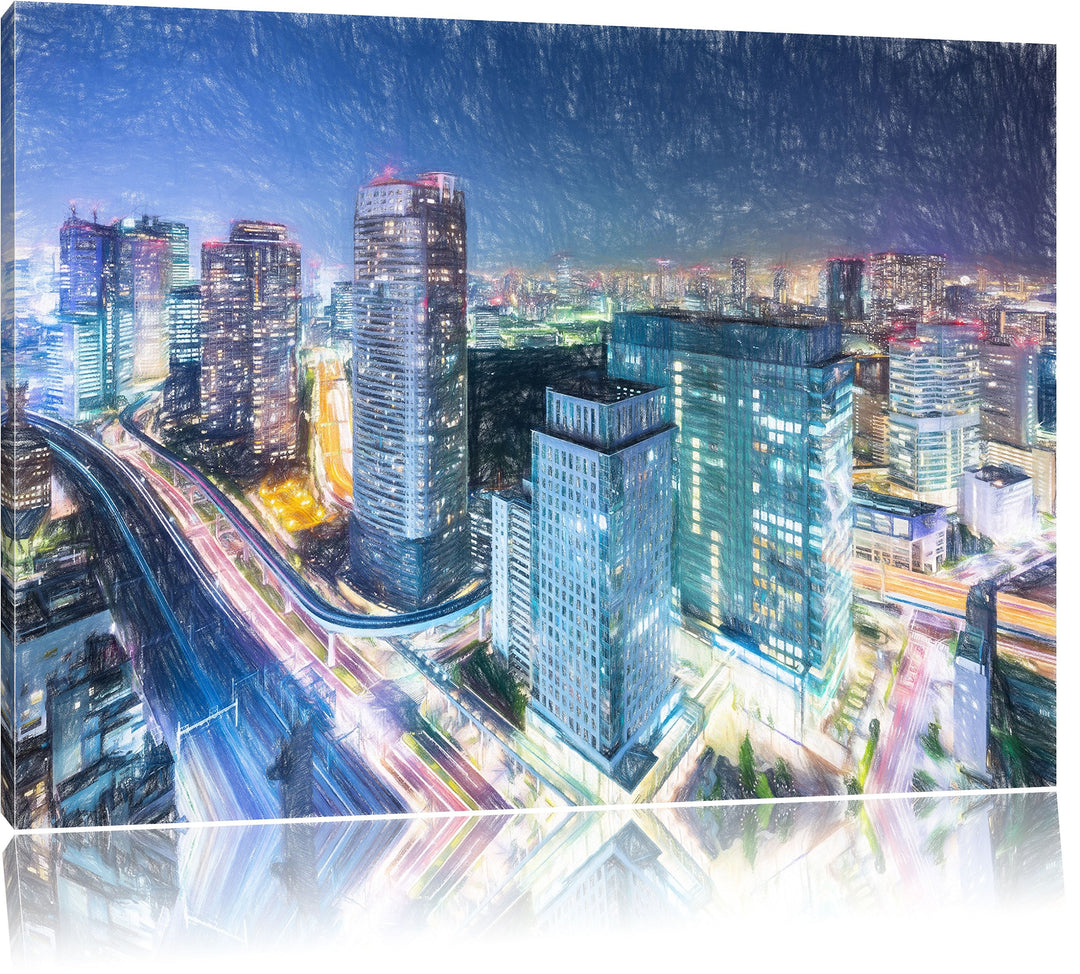 Pixxprint Moderne Architektur in Tokio als Leinwandbild/Grösse: 100x70 cm/Wandbild/Kunstdruck/fertig