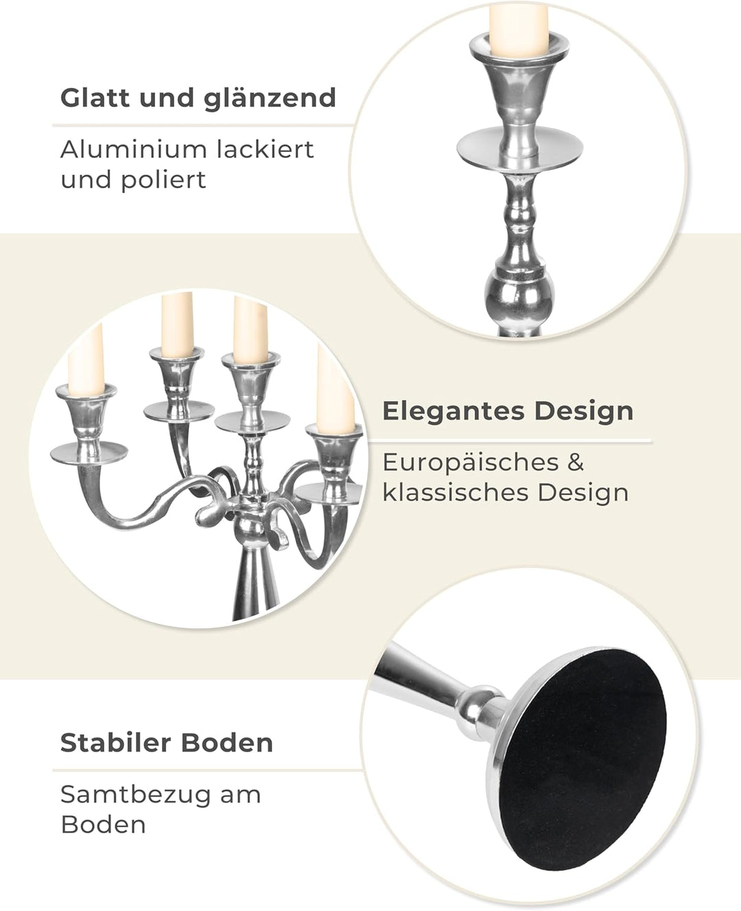Gräfenstayn® Kerzenleuchter ALU 1, 3 oder 5-armig - 40/60/80cm - Silber, Schwarz, Weiss, Gold (Silbe