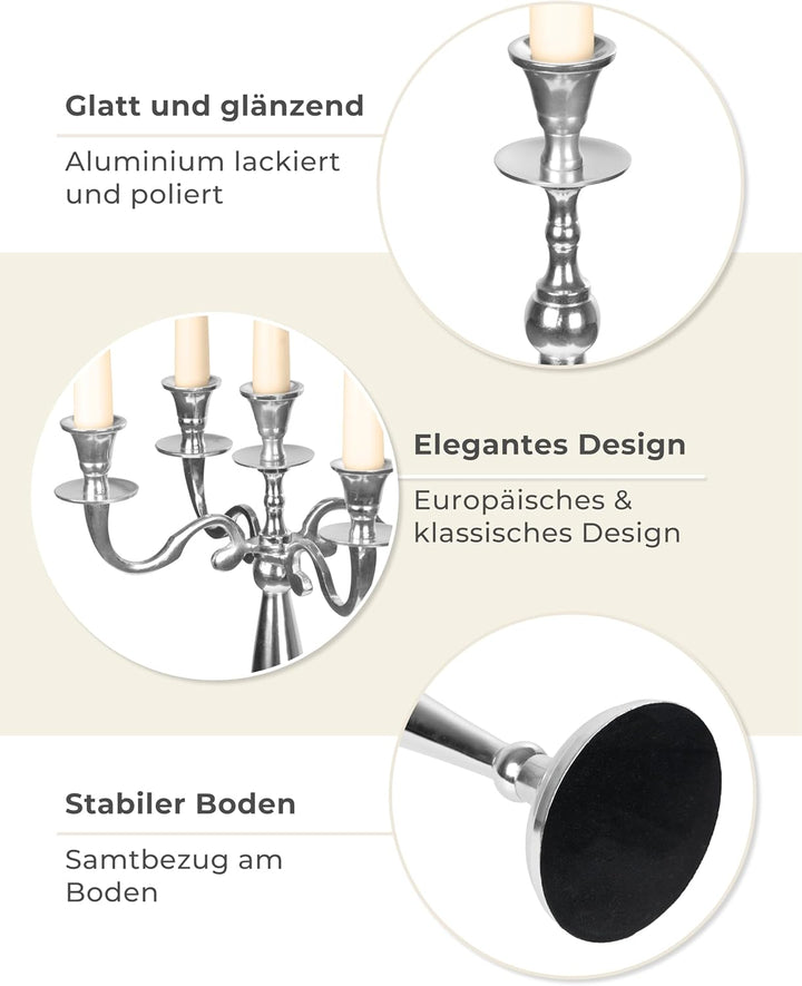 Gräfenstayn® Kerzenleuchter ALU 1, 3 oder 5-armig - 40/60/80cm - Silber, Schwarz, Weiss, Gold (Silbe