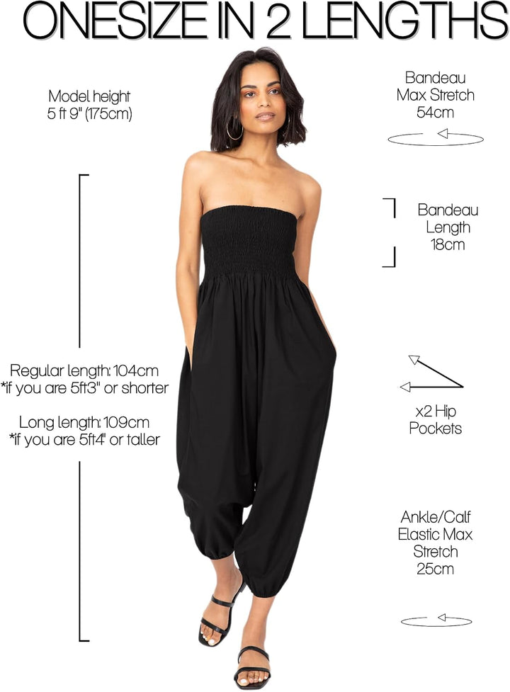 likemary Jumpsuit Damen Sommer – 2-in-1 Haremshose &amp; Capri Overall – Baumwolle Einheitsgrösse – Boho