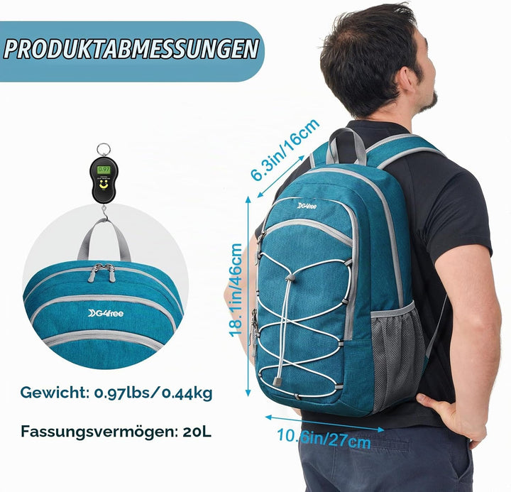 G4Free Kleiner Rucksack 12L/20L Unisex Tagesrucksack Leichter Blau (Pfau) 20L, Blau (Pfau) 20L