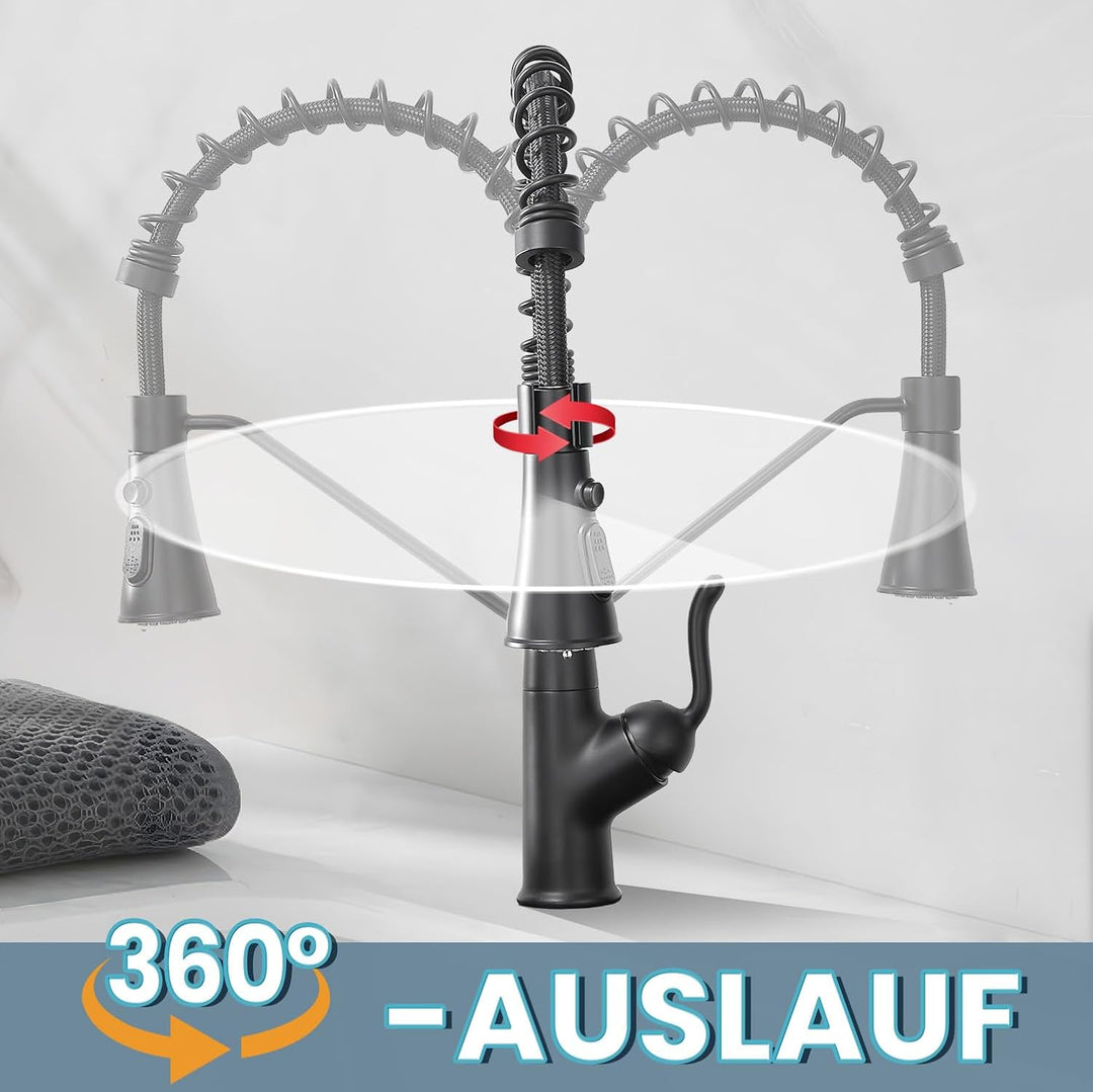 Niederdruck Armatur Küche,360° Drehbare Küchenarmatur,Wasserhahn mit 3 Anschluessen für Boiler,Hoher