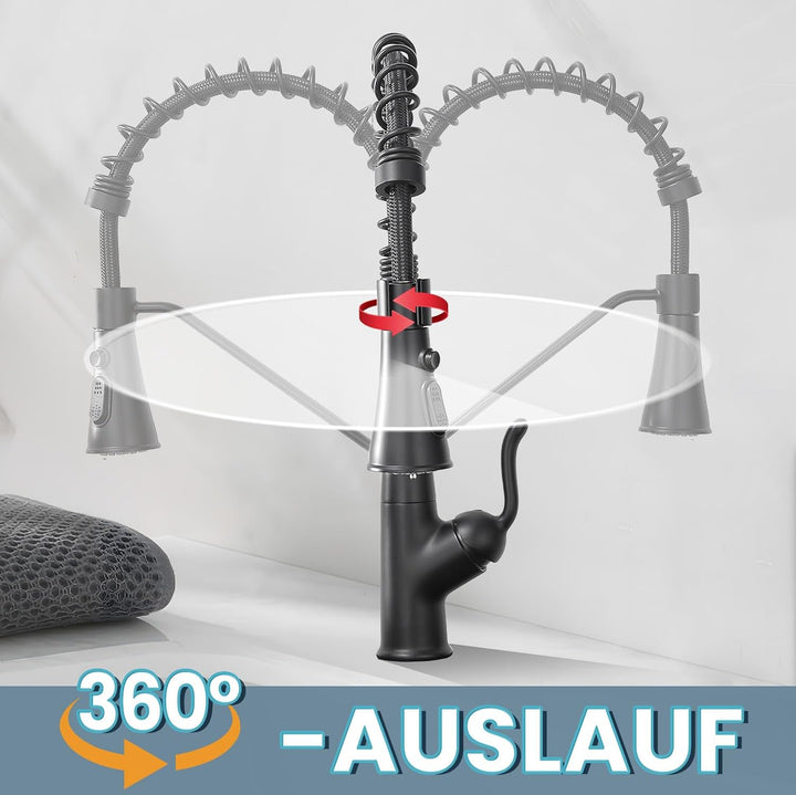 Niederdruck Armatur Küche,360° Drehbare Küchenarmatur,Wasserhahn mit 3 Anschluessen für Boiler,Hoher