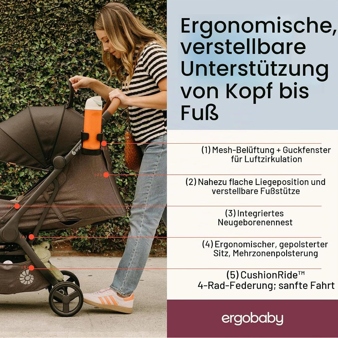 Ergobaby Metro3 Deluxe Kinderwagen Buggy mit Liegefunktion, Baby-Buggy ab Geburt bis 22kg (0-4 Jahre