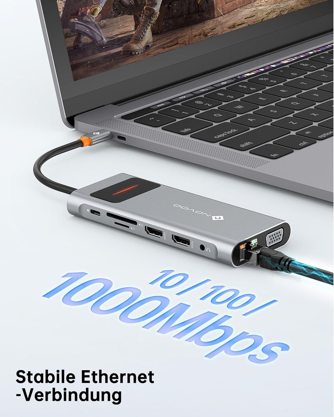 NOVOO USB C Docking Station Triple Display 12 in 1 USB C Hub Multiport Adapter mit 2 HDMI VGA Ethern