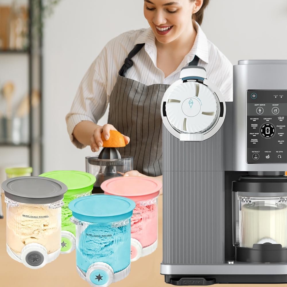 4 Stück Behälter für Ninja Creami Deluxe Pints, 480 ml Ersatz für Ninja Creami Deluxe Pints und Deck