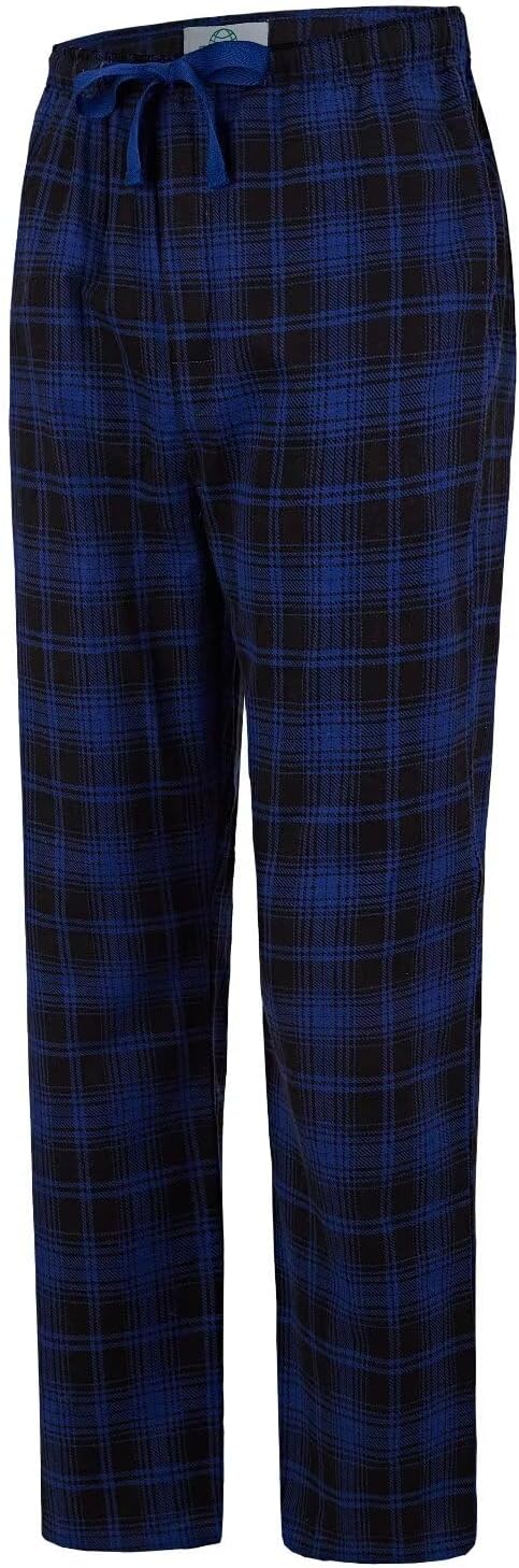 GLOBAL Herren Schlafanzughose 100% Baumwolle Flanell L Blau Kariert & Grün Kariert 2, L Blau Kariert