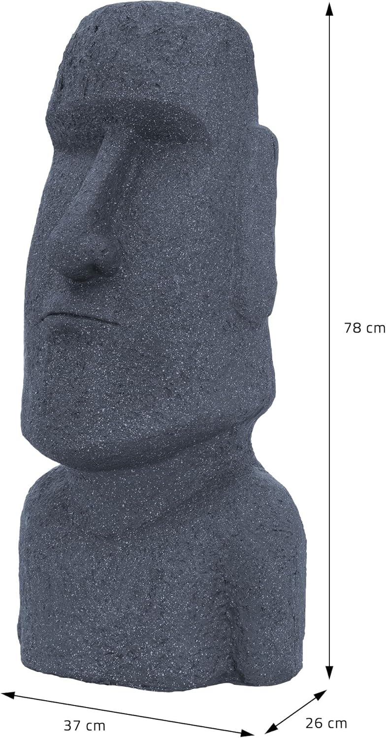 ECD Germany Moai Figur Rapa NUI Kopf 78cm hoch, Grau, aus wetterfestem Kunstharz Polyresin, Osterins