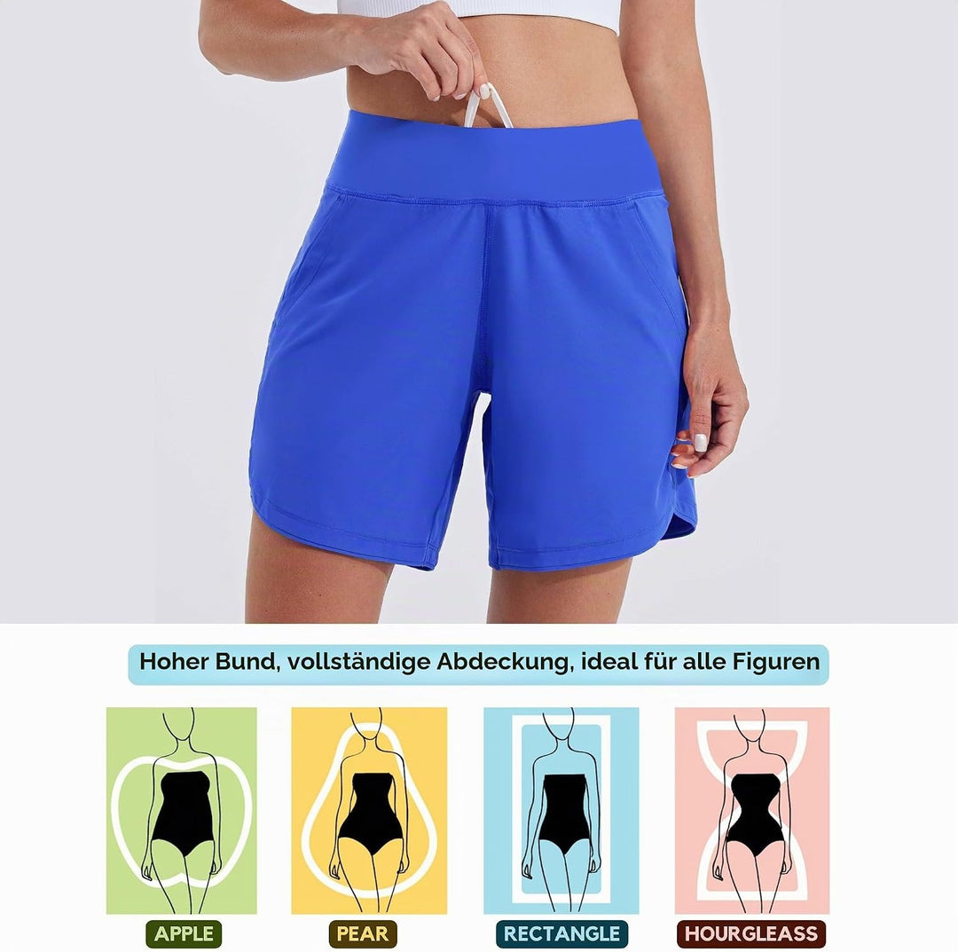 WILLIT Badeshorts Damen Badehose Schwimmen Boardshorts Schnelltrocknend Sommer Bikini Shorts High Wa
