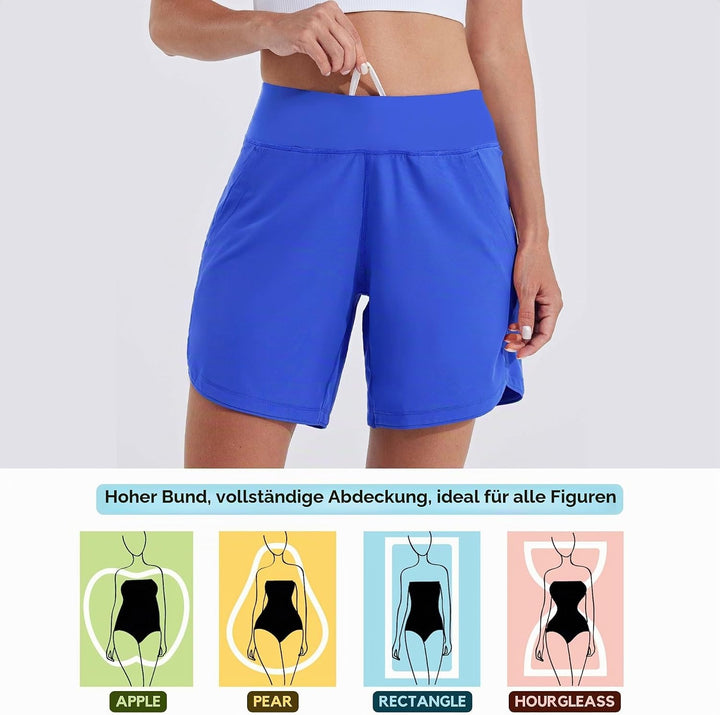 WILLIT Badeshorts Damen Badehose Schwimmen Boardshorts Schnelltrocknend Sommer Bikini Shorts High Wa