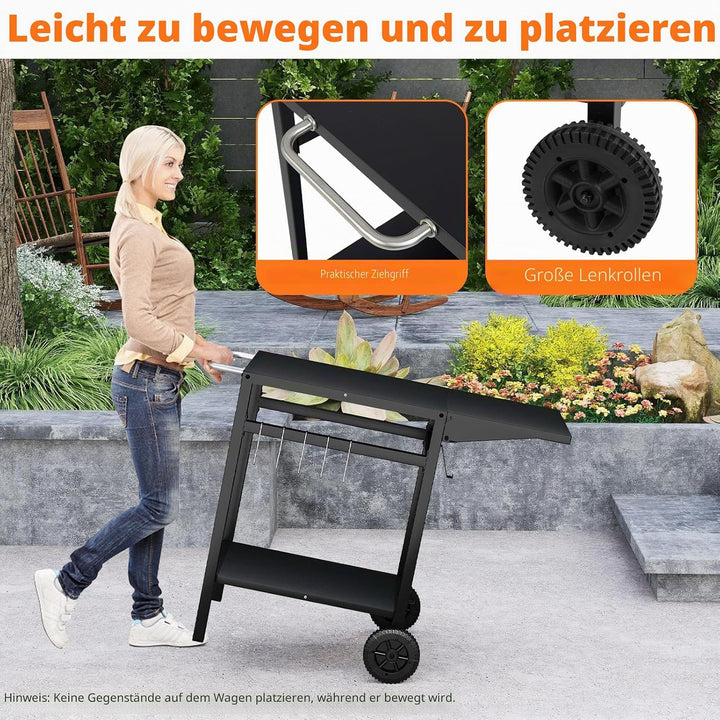 GOPLUS Küchenwagen mit 2 Rollen, Servierwagen aus Metall, mit klappbarer Tischplatte &amp; Haken &amp; Griff