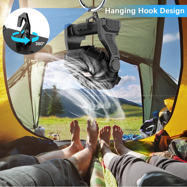 20.000 mAh Campingventilator mit LED-Licht, 4 Geschwindigkeitsstufen, USB-ventilator,es wiederauflad