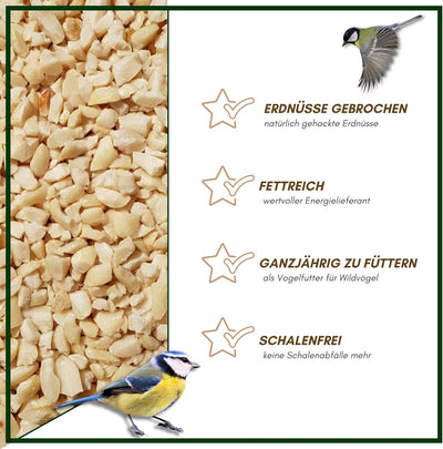 SUPRAVIT gehackte Erdnüsse Vogelfutter | fettreiche Erdnusskerne gehackt für Vögel | 2,5kg Erdnussbr