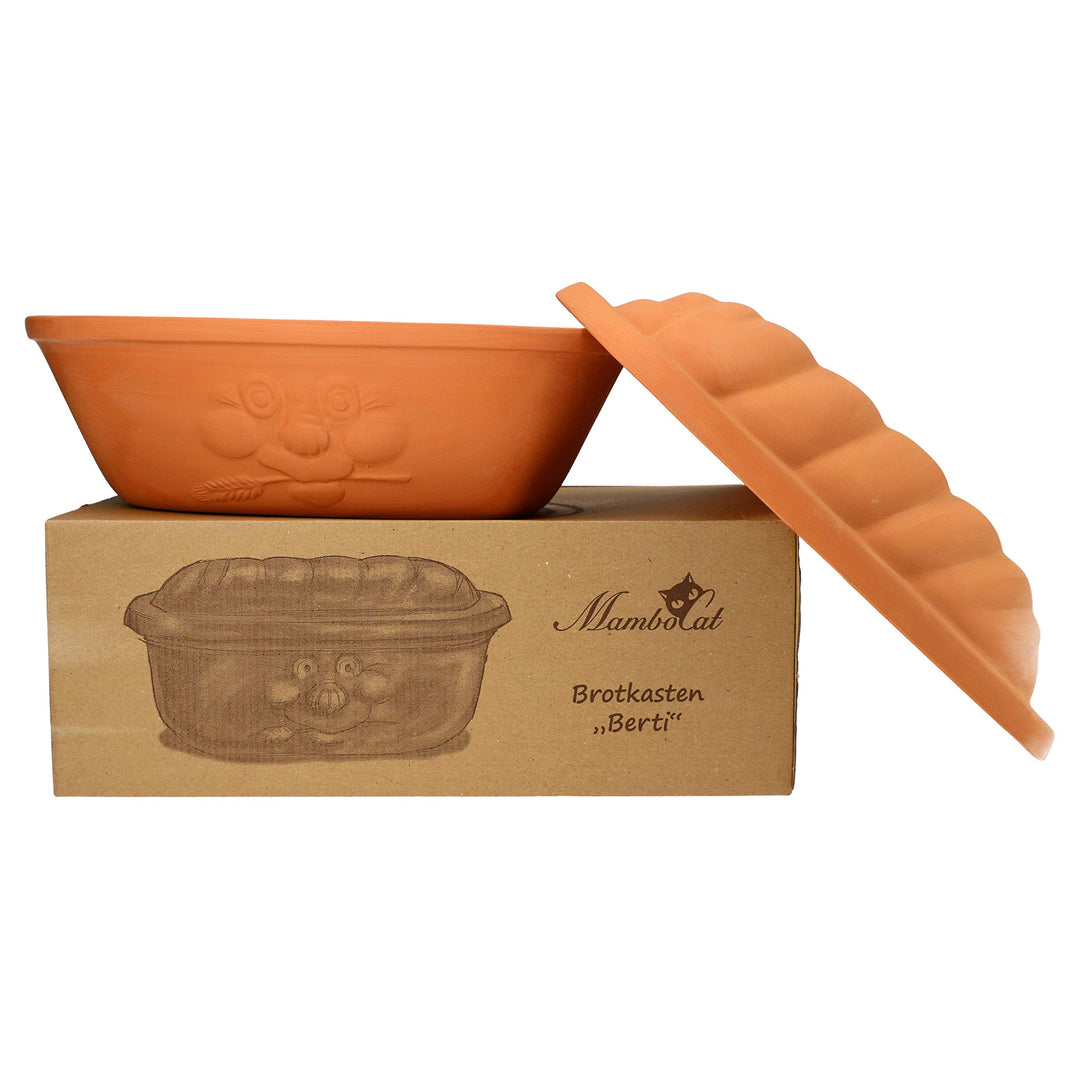 MamboCat Terrakotta-Topf Berti zur Brot-Aufbewahrung I 100% Natur Ton-Behälter mit Deckel hält Toast
