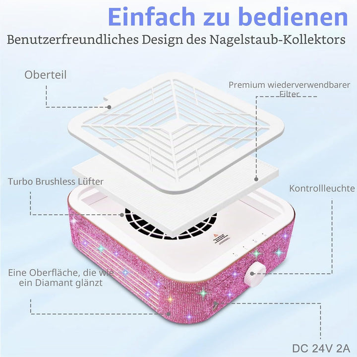 CGBE Staubabsaugung für nägel, 120W Nagelstaubsauger mit 2 Filter Saugstark Professionell Nagel Stau