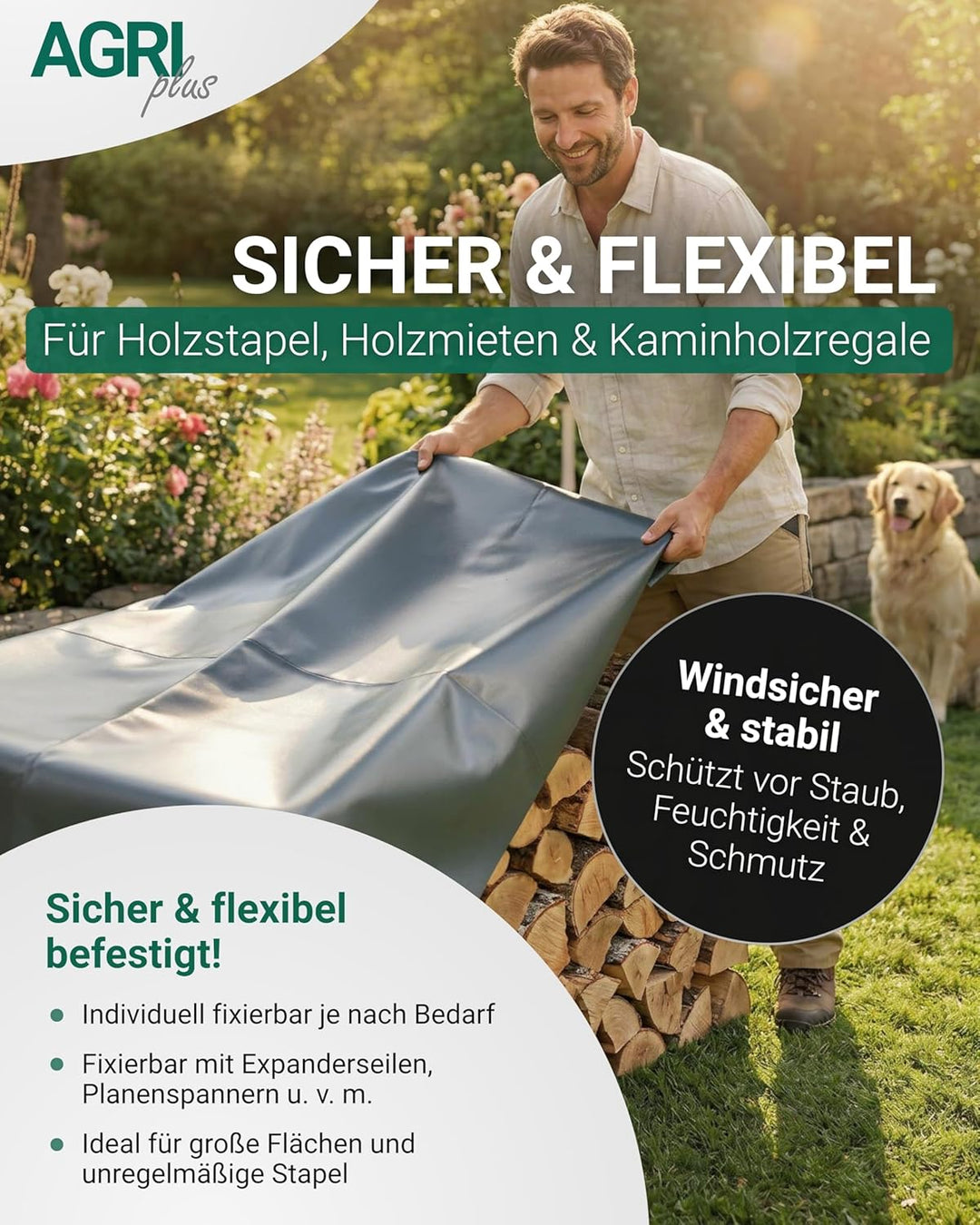 AGRI plus Holzabdeckplane Verschiedene Abmessungen I 1,5 x 10 m auf Rolle I Stabile 900 g/m² PVC Gew