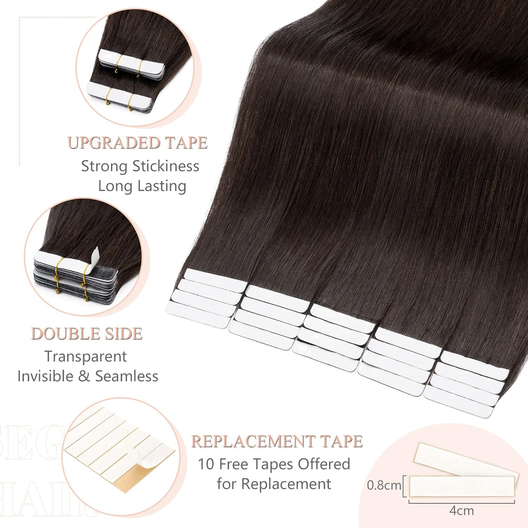 SEGO Echthaar Tape in Extensions Haarverlängerung Invisible Seamless Haarteile Skin Weft Menschenhaa