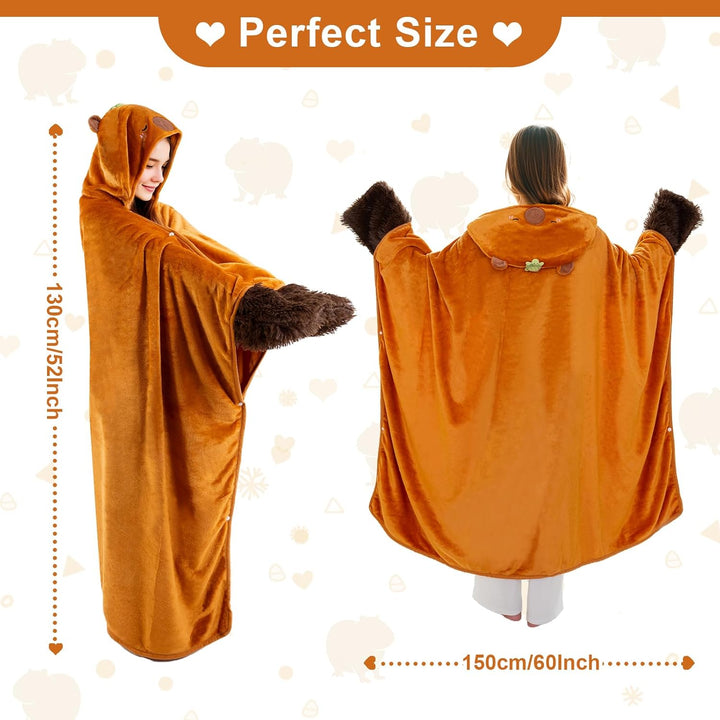 SQEQE Tragbare Decken mit Kapuze und Handschuhen Hoodie Decke Sofadecke Cartoon Kuscheldecke für Dam
