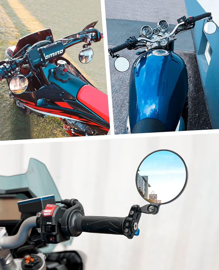 ISSYZONE CNC Motorradspiegel, E24 Geprüft, 360° Drehbar, Runde Lenkerendenspiegel, 7/8" (22mm) Kompa