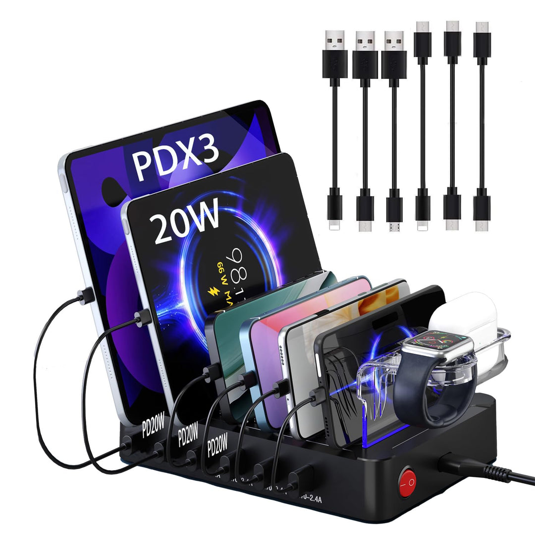Acocodi USB Ladestation Multi Dock 6 Ports 60W Smart Schnellladedockstation für mehrere Geräte, komp