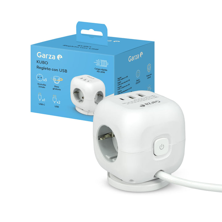6-in-1-Steckdosenleiste CUBO mit 3 Schuko-Steckdosen, 2 USB-A- und 1 USB-C-PD20W-Anschluss, Schnelll