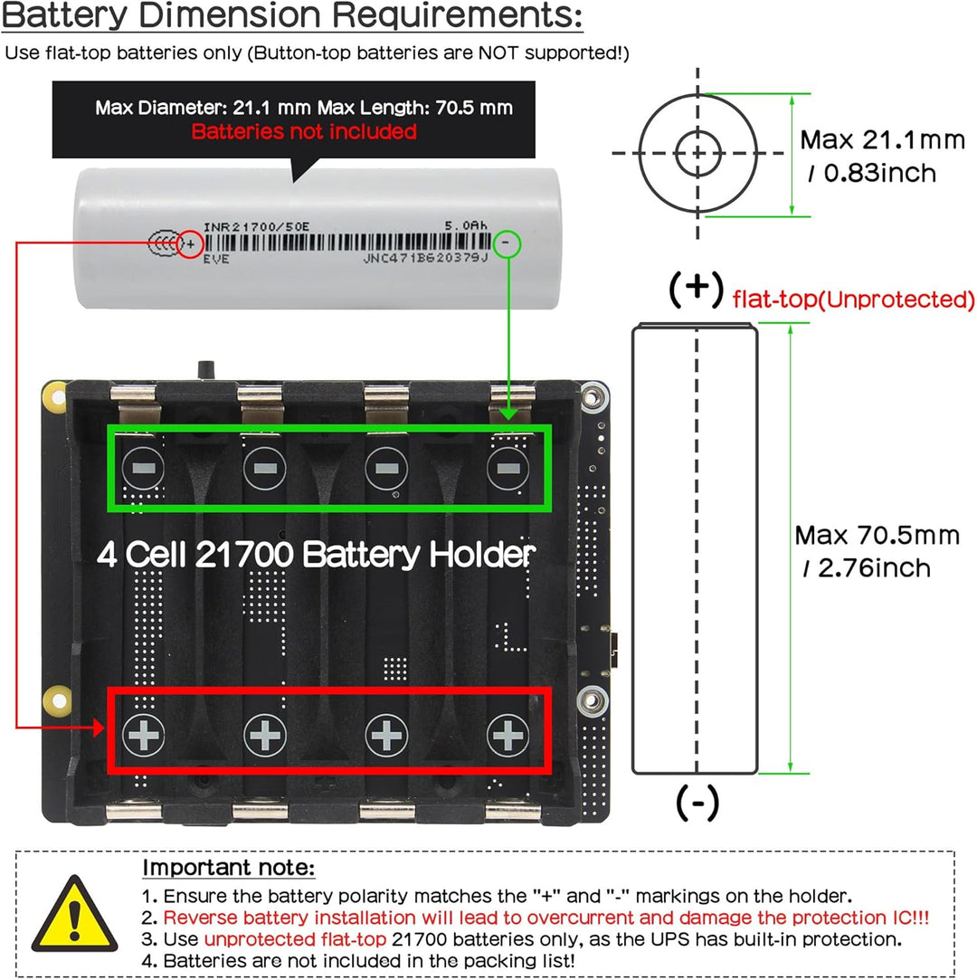 Geekworm X1206 4-Cell 5V UPS Shiled for Raspberry Pi 5, Max 5.1V 6A Output|Auto Power On|Safe Shutdo